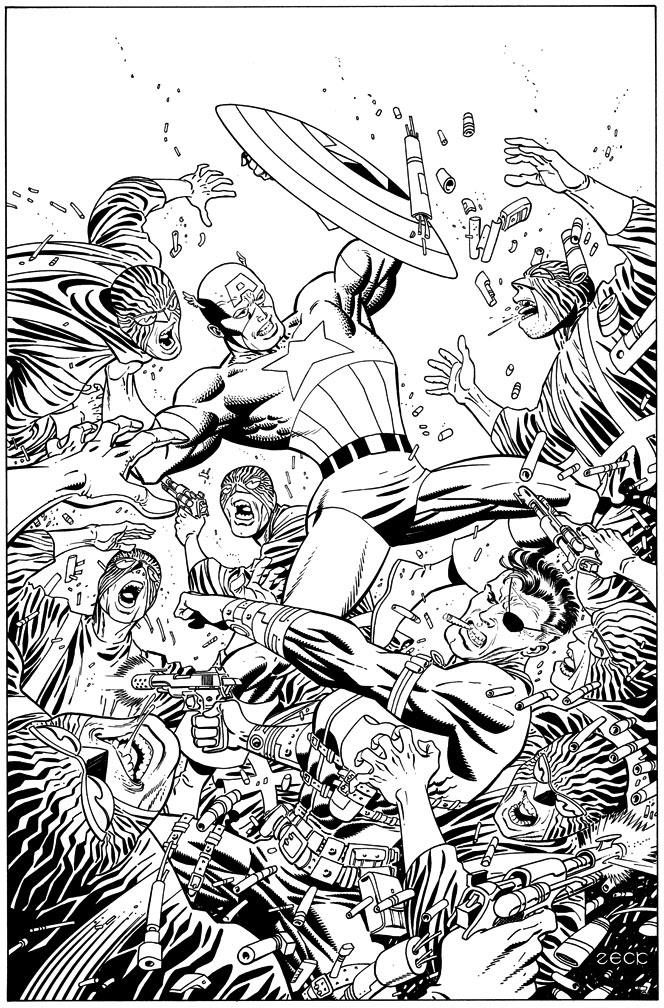Captain America and Nick Fury battling Hydra commission.