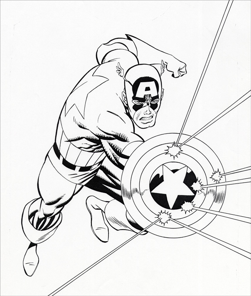 CAPTAIN AMERICA BIKE SHIRT, One of a couple of illustrations I created that would be printed on a bicycle racing shirt. Mike Zeck (pencils / inks)