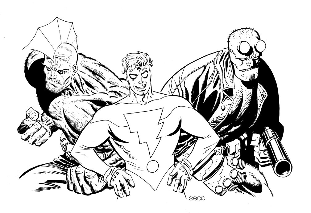 Commissioned independent comics heroes Savage Dragon, Madman, and Hellboy.