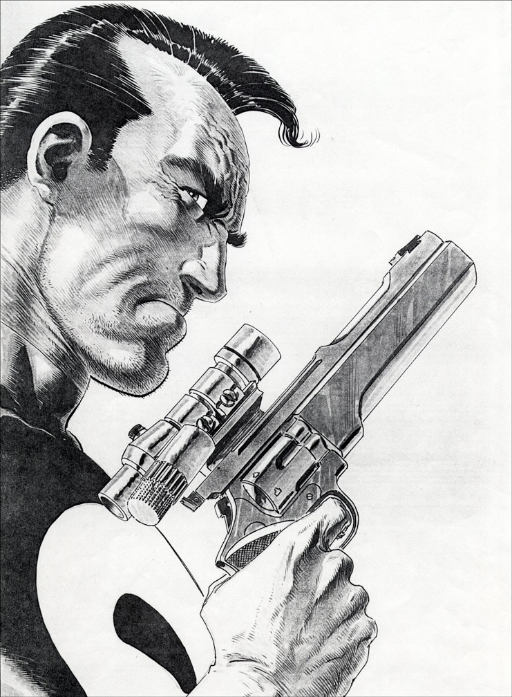 THE PUNISHER Graphic Novel (softcover edition). Black and white cover preliminary art by Mike Zeck