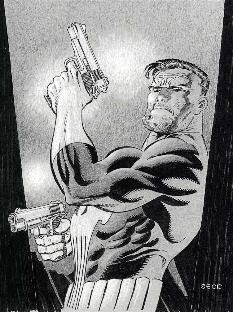 Punisher sketch rendered inside a RETURN TO BIG NOTHING hardbound graphic novel. Four in a limited set of six.