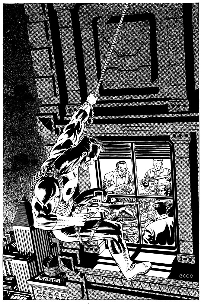 Cover Recreation: Cover Recreation: Punisher Limited Series issue 4. B&W version of the painted cover.