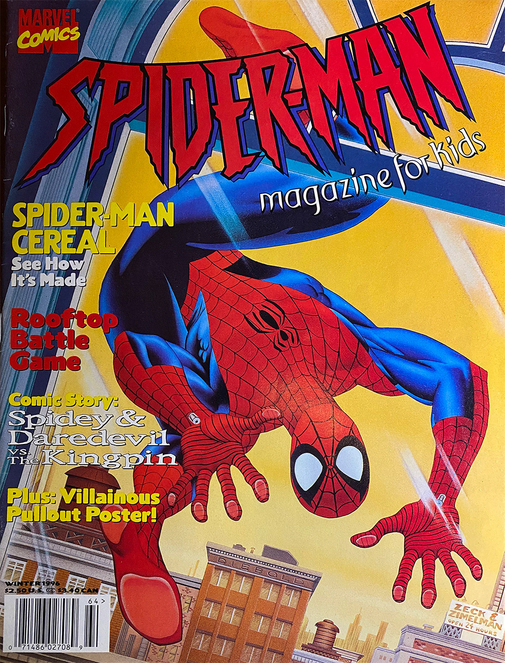 SPIDER-MAN MAGAZINE FOR KIDS, Winter 1996, Cover painting by Mike Zeck (pencils) and Phil Zimelman (airbrush painting)