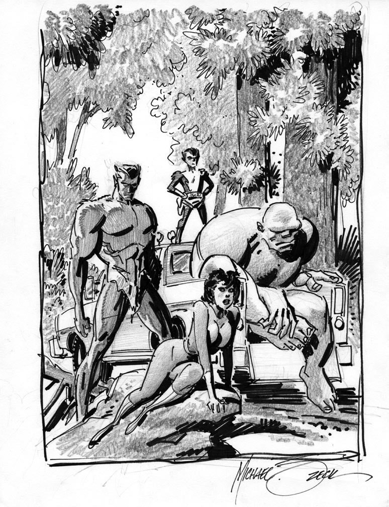 Cover sketch for a proposed comic featuring Wally Wood's Misfits, but the project didn't materialize.