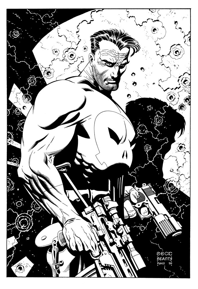 Punisher art, with inks by John Beatty. One of an art series that were auctioned.