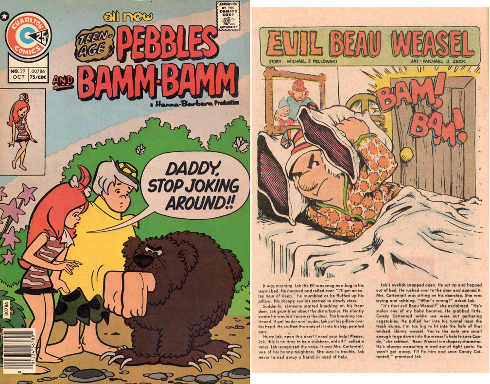 PEBBLES AND BAMM-BAMM, Vol 4 No 29, October, 1975. INTERIOR: Spot illustrations for a two page text story. Sample shown next to cover. Spot illo, Mike Zeck (pencils / inks)