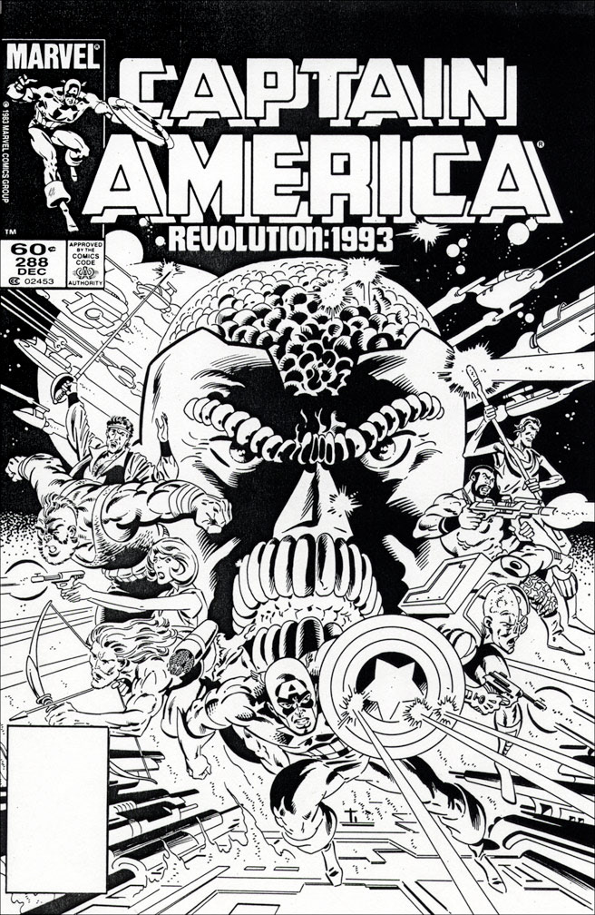 CAPTAIN AMERICA: Issue 288 - Black and white cover art by Zeck (p) Beatty (i)