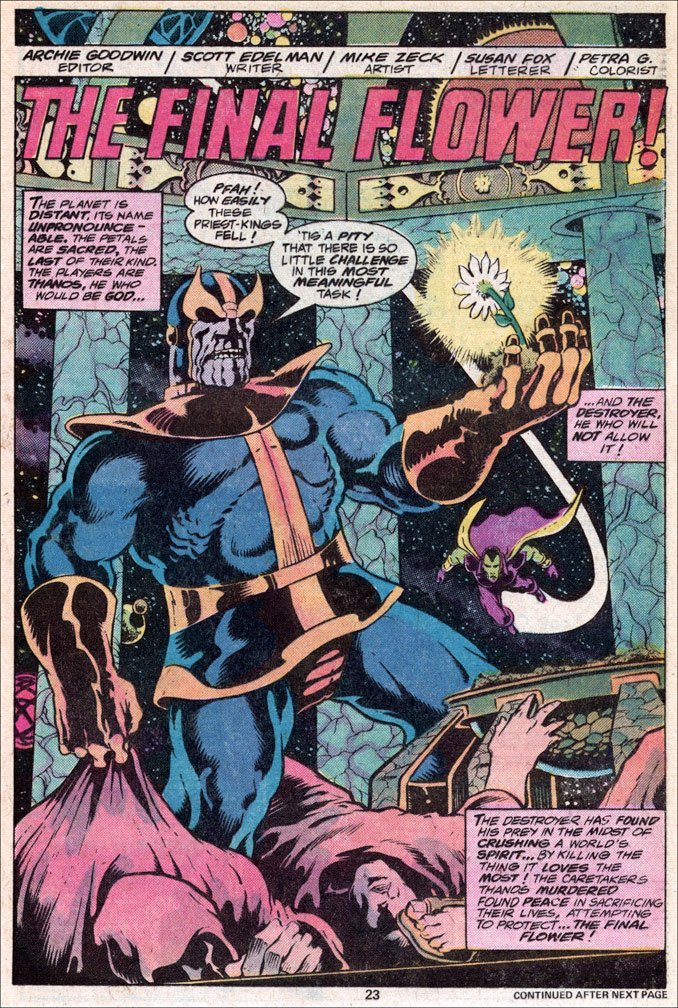 THE FINAL FLOWER, page one of five. Mike Zeck (pencils / inks)