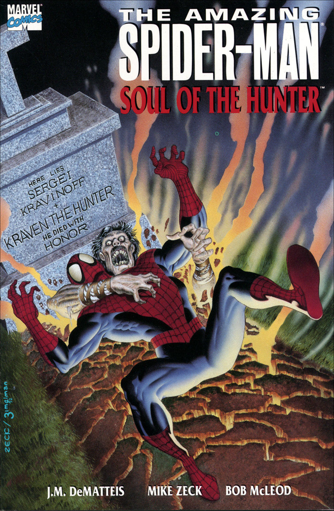 SPIDER-MAN: SOUL OF THE HUNTER, 1992. The sequel to Kraven's Last Hunt in bookshelf format. COVER: Mike Zeck (pencils) Phil Zimelman (airbrush painting) INTERIOR: Mike Zeck (pencils) Bob McLeod (inks)