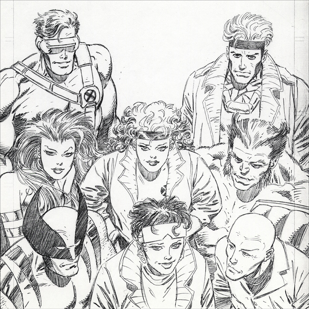 MARVEL HERO CAPS, X-MEN 1 of 4 (1994) Pencil art for Marvel character pogs by Mike Zeck