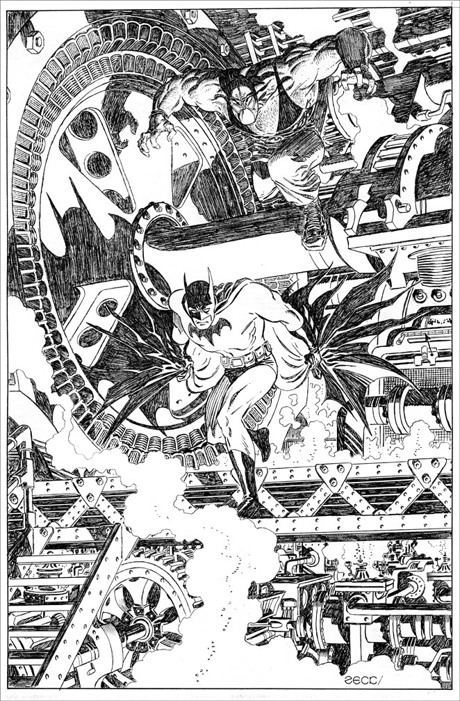 Cover Recreation: Legends of the Dark Knight issue 69. Bane is added to machinery above Batman. Pencils only.