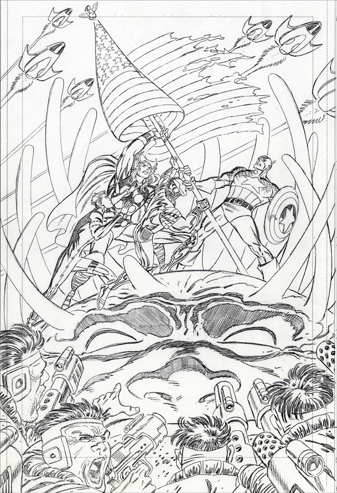 AVENGERS / KREE WAR HOUSE AD, pencil art by Mike Zeck