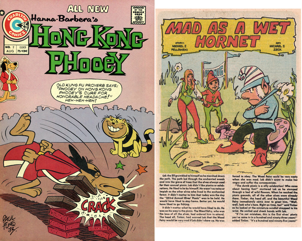 HONG KONG PHOOEY, Vol 1 No 2, August, 1975. INTERIOR: Spot illustrations for a two page text story. Sample shown next to cover. Spot illo, Mike Zeck (pencils / inks)
