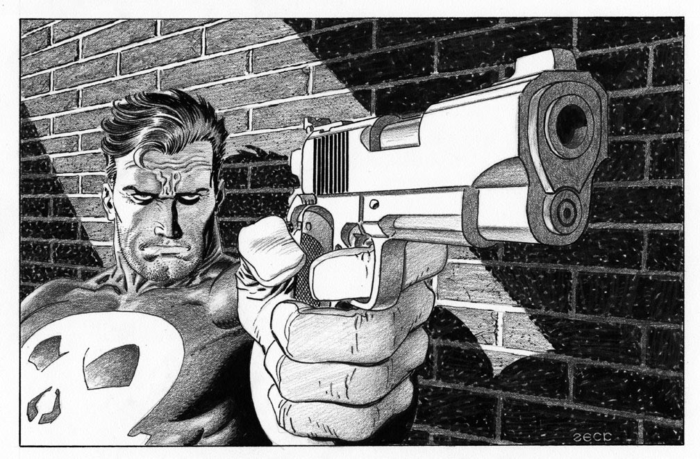 Punisher forced perspective sketch.