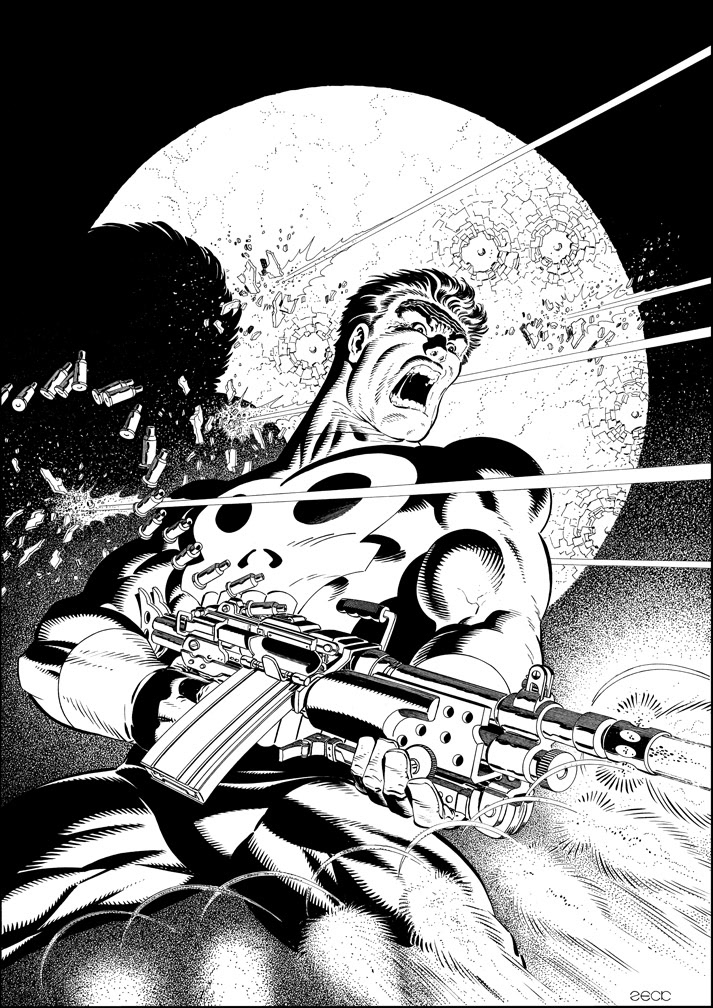 Poster Recreation: Punisher Poster One. Black and white version of the painted cover.