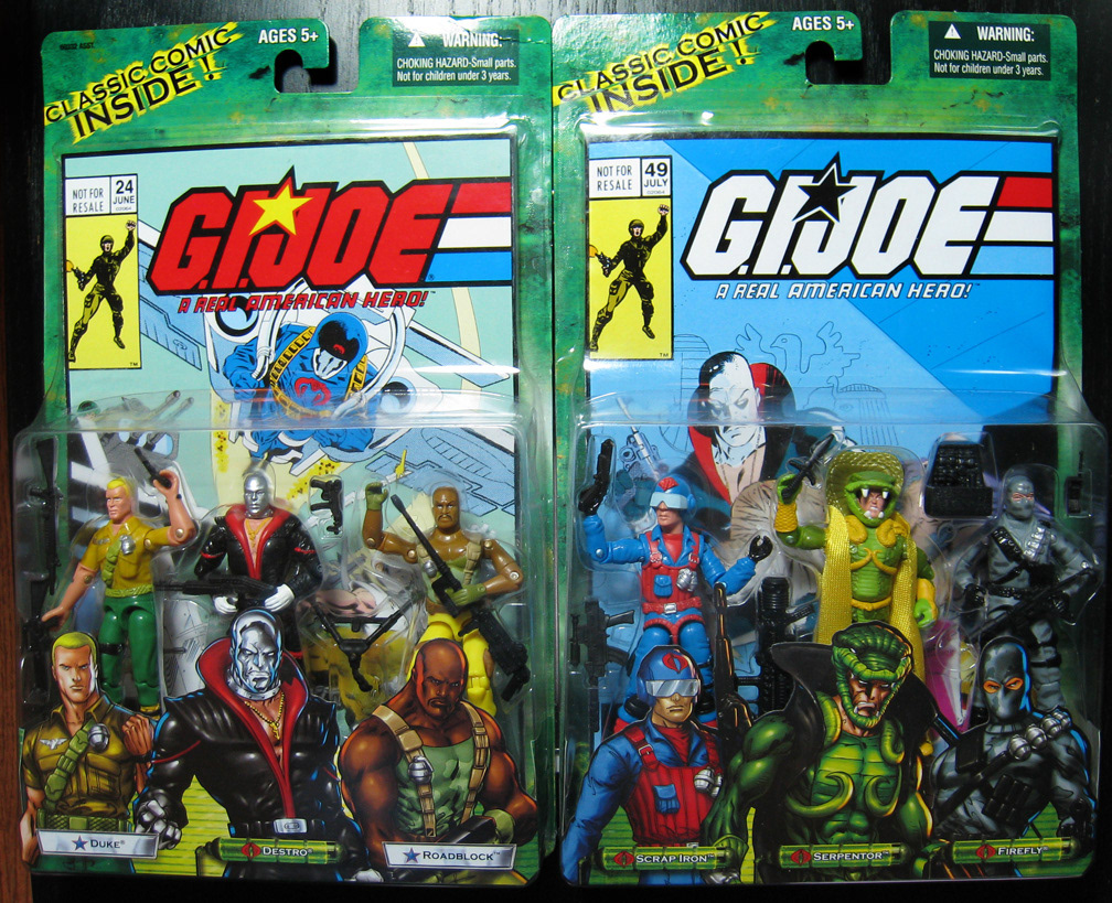 G. I. JOE ACTION FIGURES (2004) Hasbro produced three different figure packs containing 3 action figures plus a comic book reprint. Two of them contained G. I. Joe reprints featuring my covers (shown in pic).