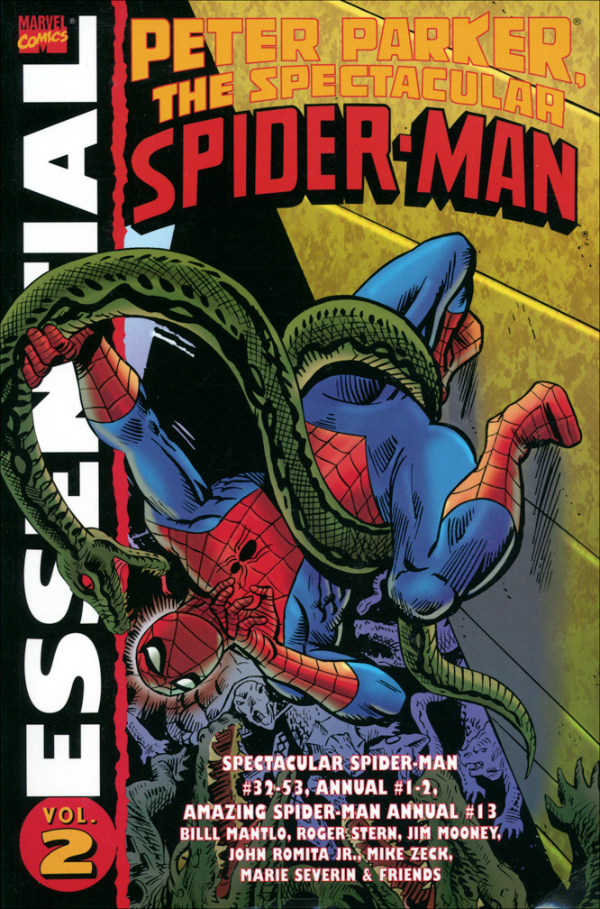 ESSENTIAL SPECTACULAR SPIDER-MAN, Vol 2, 2006. Spectacular Spider-Man #s 42 (Mike Zeck / Jim Mooney), 43 (Mike Zeck / Steve Mitchell), and 46 (Mike Zeck / Bruce Patterson) are reprinted in this black and white volume.