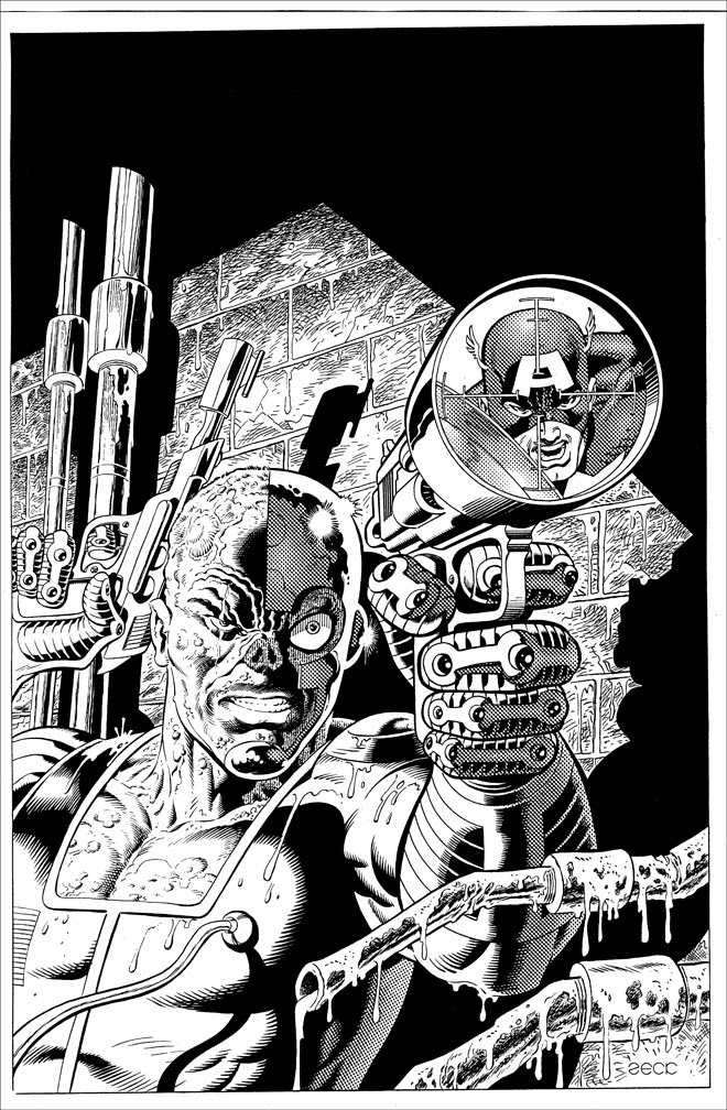 Cover Recreation: Captain America issue 286. Charging Cap in gunsight on this version.