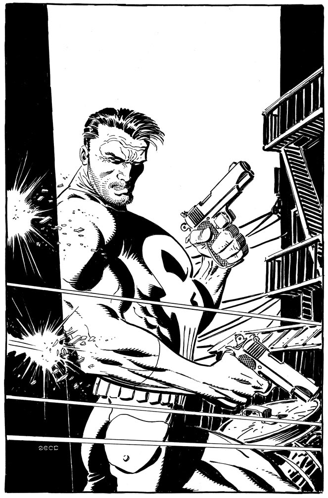 Punisher in alley sketch.
