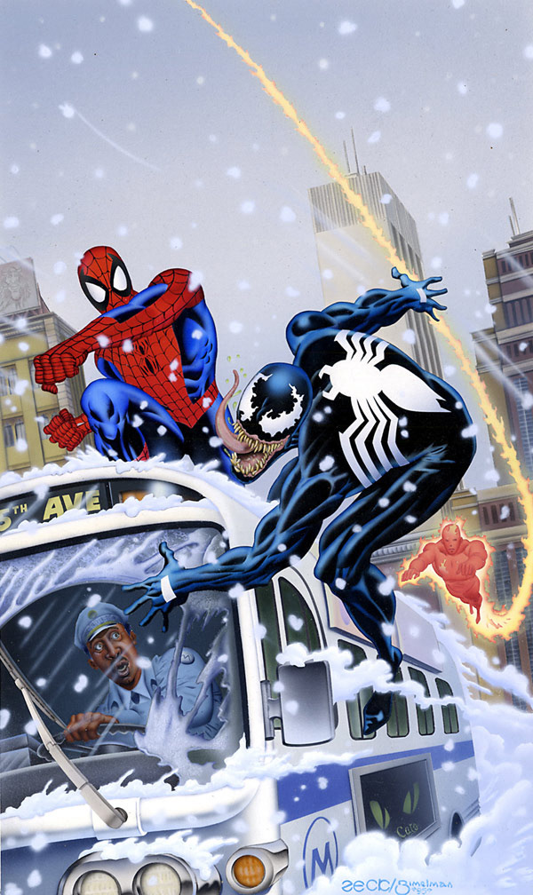 SPIDER-MAN SUPER THRILLER: MIDNIGHT JUSTICE, 1996. Cover art by Mike Zeck (pencils) Phil Zimelman (airbrush painting)