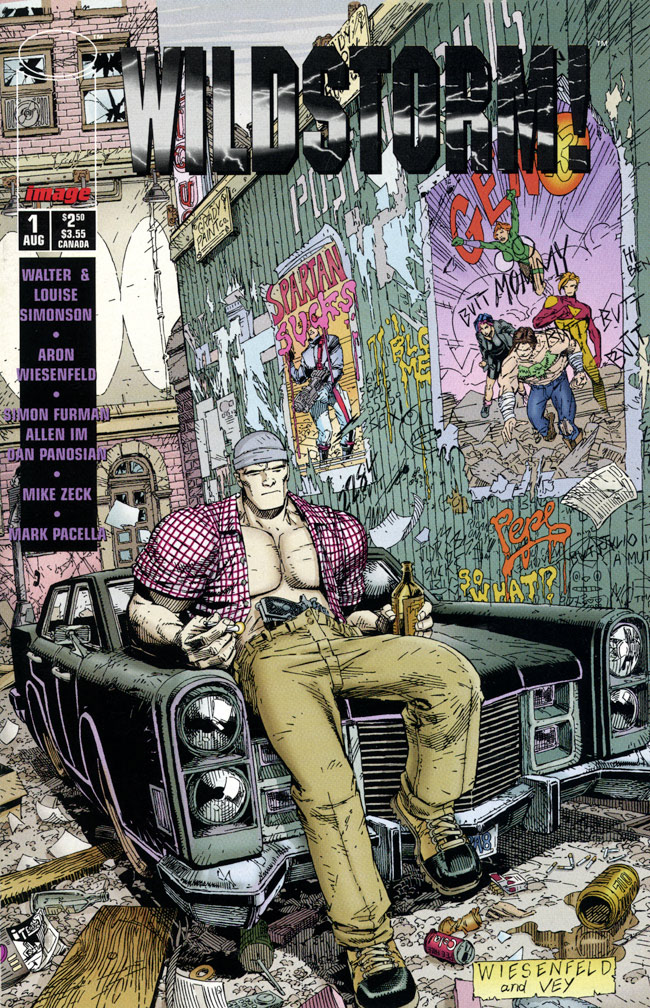 WILDSTORM 1, August 1995. INTERIOR: Double-page Grifter pinup by Mike Zeck (pencils) and John Beatty (inks)