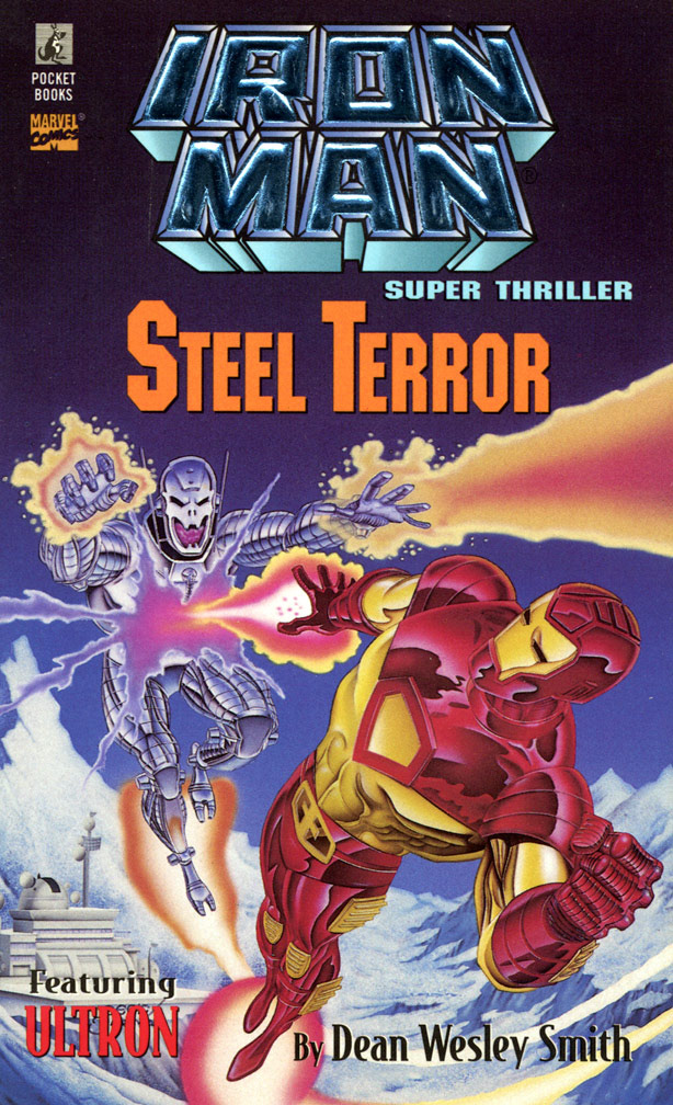 IRON MAN SUPER THRILLER: STEEL TERROR, 1996, paperback Young Adult Novel. COVER: Mike Zeck (pencils) Phil Zimelman (airbrush painting)