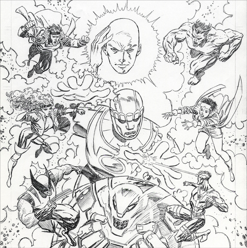 MARVEL HERO CAPS, X-MEN 4 of 4 (1994) Pencil art for Marvel character pogs by Mike Zeck