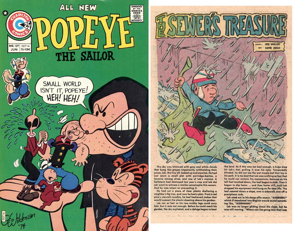 POPEYE, Vol 8 No 129, June, 1975. INTERIOR: Spot illustrations for a two page text story. Sample shown next to cover. Spot illo, Mike Zeck (pencils / inks)