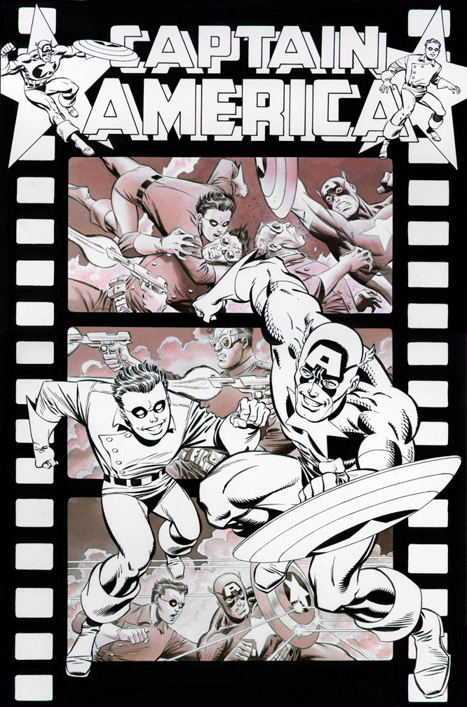 Cover Recreation: Captain America issue 281. Bucky replaces Spider-Woman in logo area, and background is rendered in sepia tone inks.