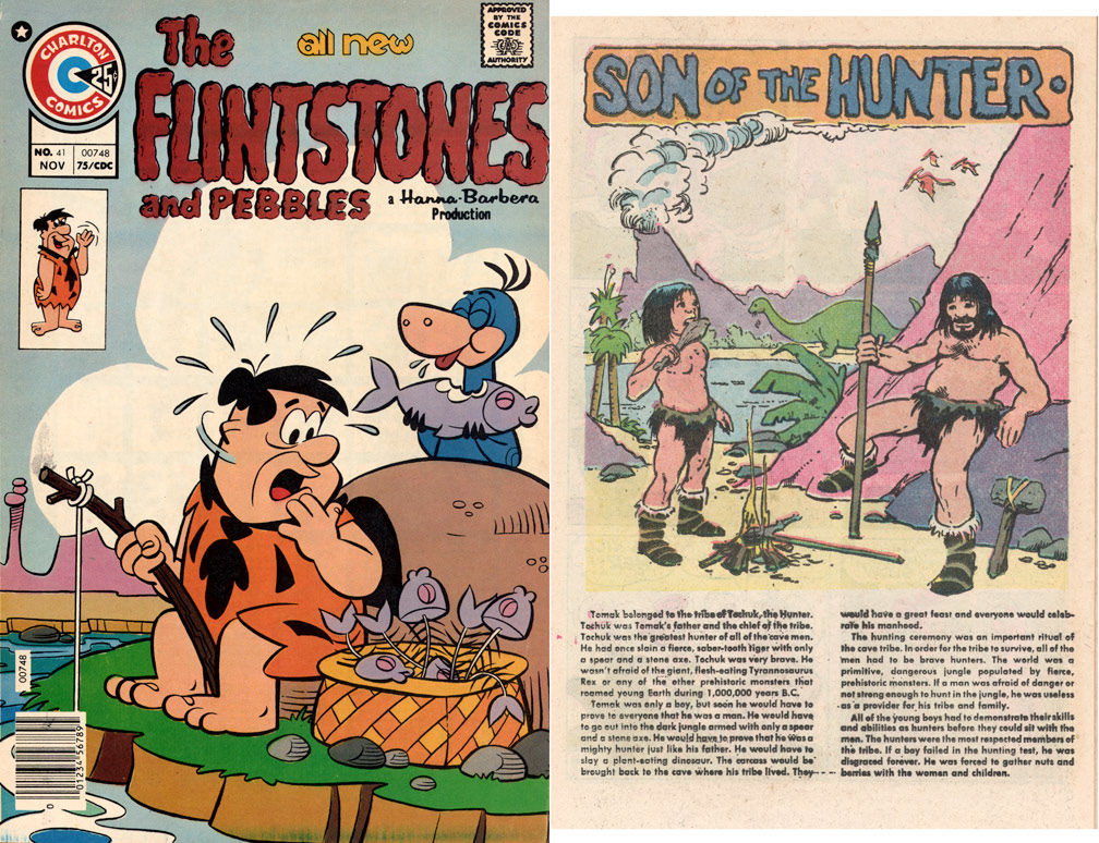 THE FLINTSTONES, Vol 6 No 41, November, 1975. INTERIOR: Spot illustrations for a two page text story. Sample shown next to cover. Spot illo, Mike Zeck (pencils / inks)
