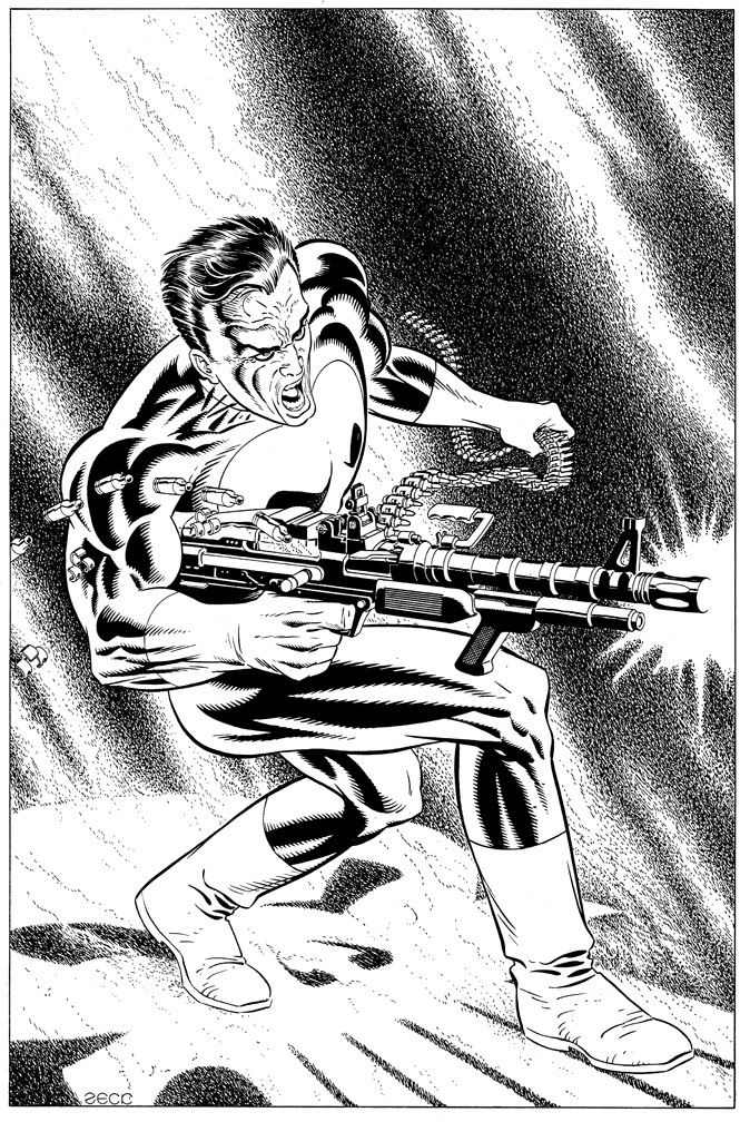 Cover Recreation: Cover Recreation: Punisher Limited Series issue 5. B&W version of the painted cover.