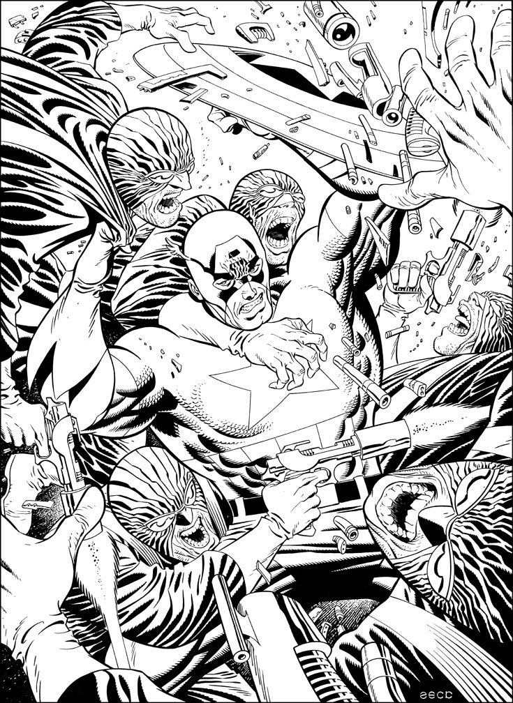 Captain America vs. Hydra. One of an art series that were auctioned.