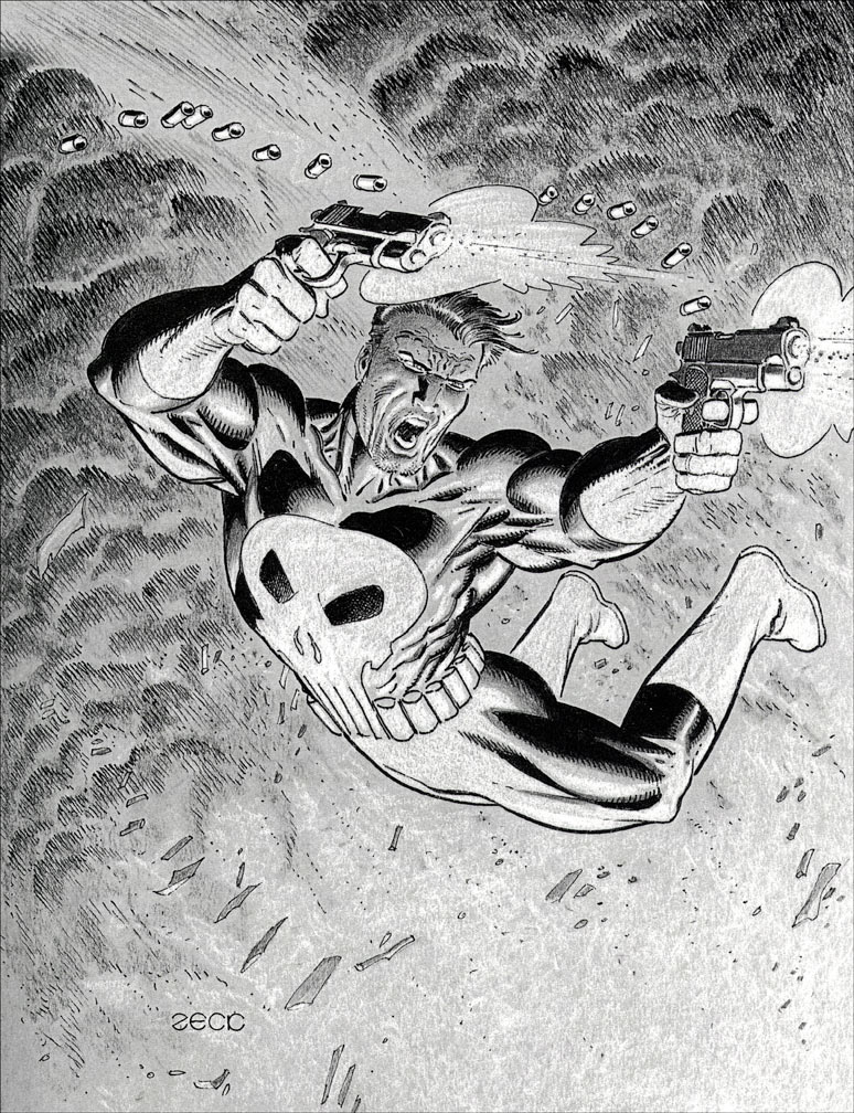 Punisher sketch rendered inside a RETURN TO BIG NOTHING hardbound graphic novel. Six in a limited set of six.