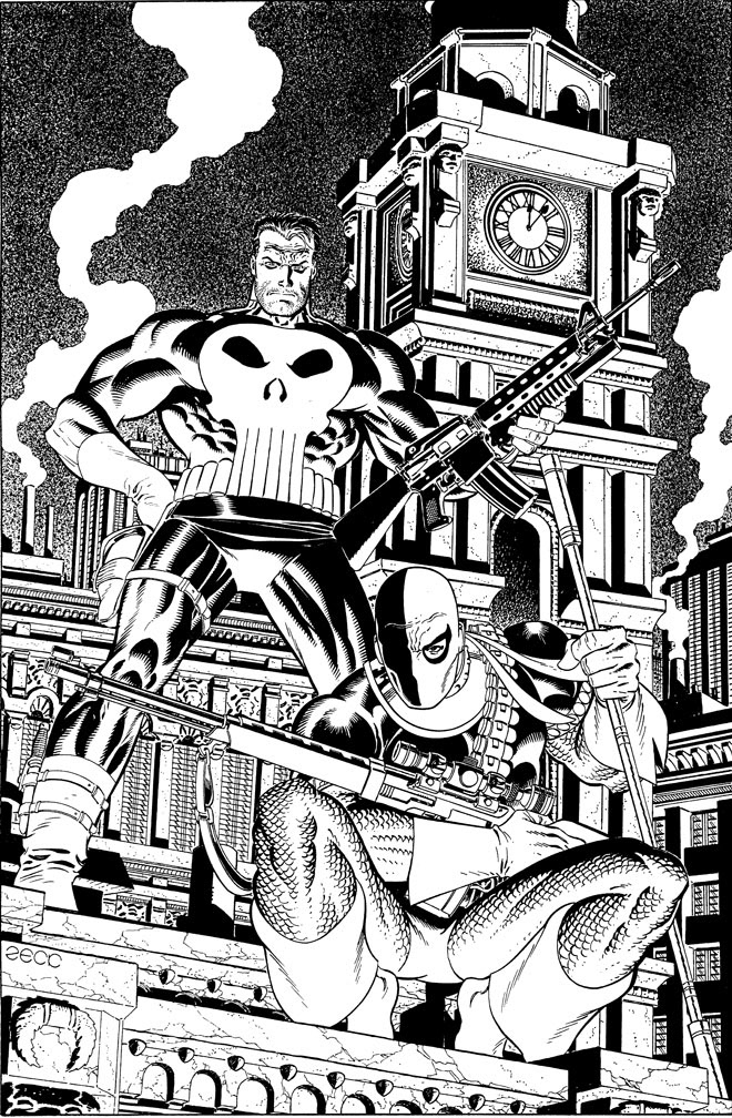 Deathstroke the Terminator 8 cover recreation. The Punisher replaces Batman in this version.