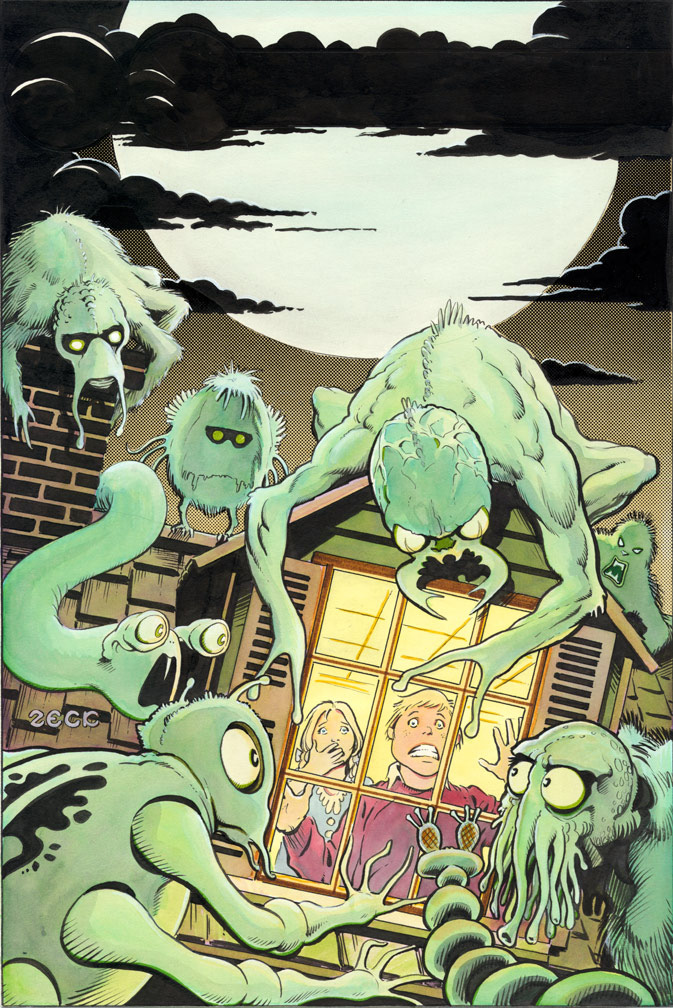 Cover art for Charlton's horror line, but left unpublished when Charlton switched to reprint material only.