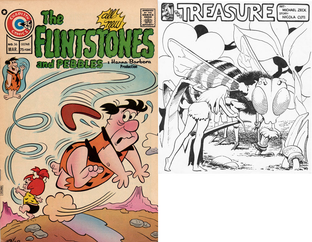 THE FLINTSTONES, Vol 6 No 36, March, 1975. INTERIOR: Spot illustrations for a two page text story. Art example shown next to cover. Spot illo, Mike Zeck (pencils / inks)