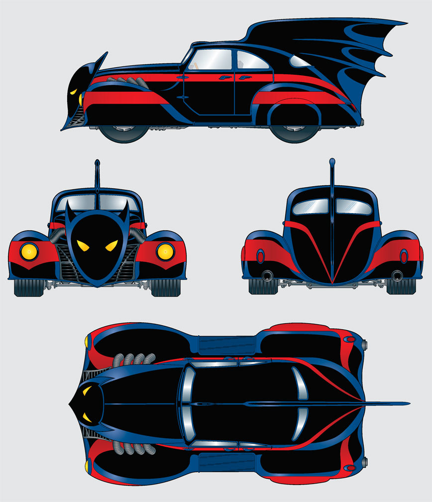 The 1940 Batmobile, one of the turnarounds for a History of the Batmoblle Style Guide.