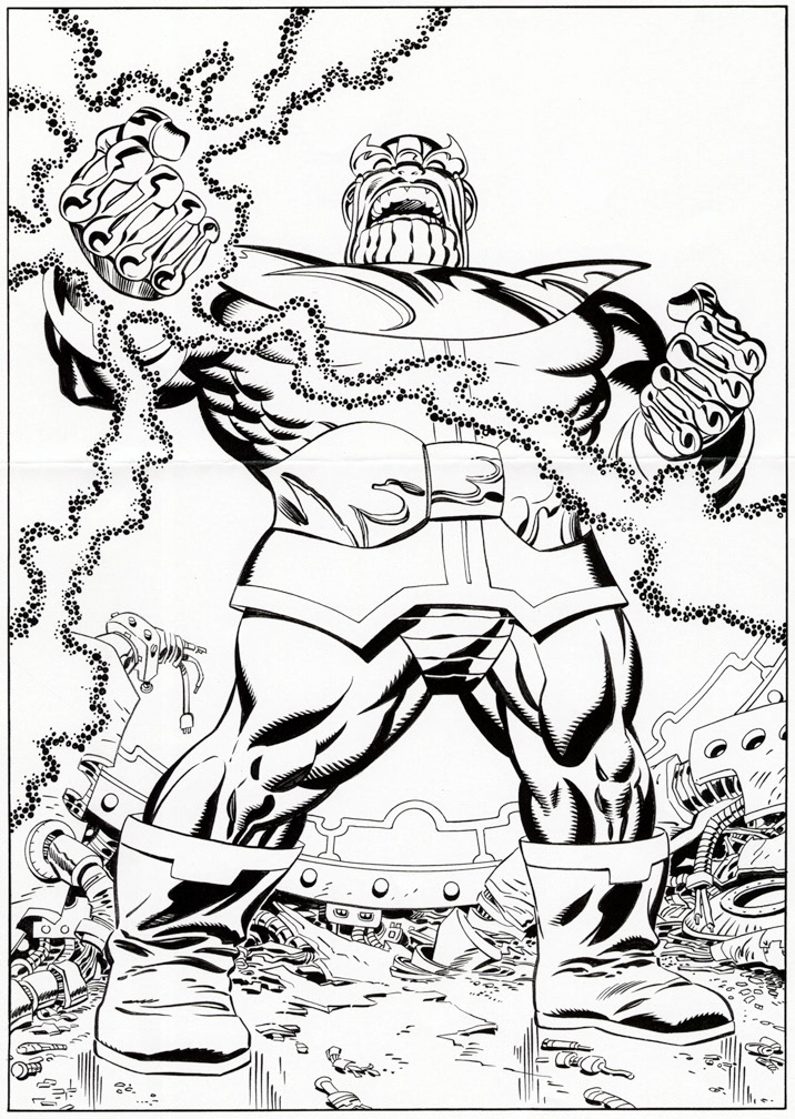 UNIVERSAL STUDIOS THANOS: Art for one of the displays in a 'Space' themed store in the Marvel 'Islands of Adventure' section of the Universal Theme Park, Orlando. Al Milgrom (inks)