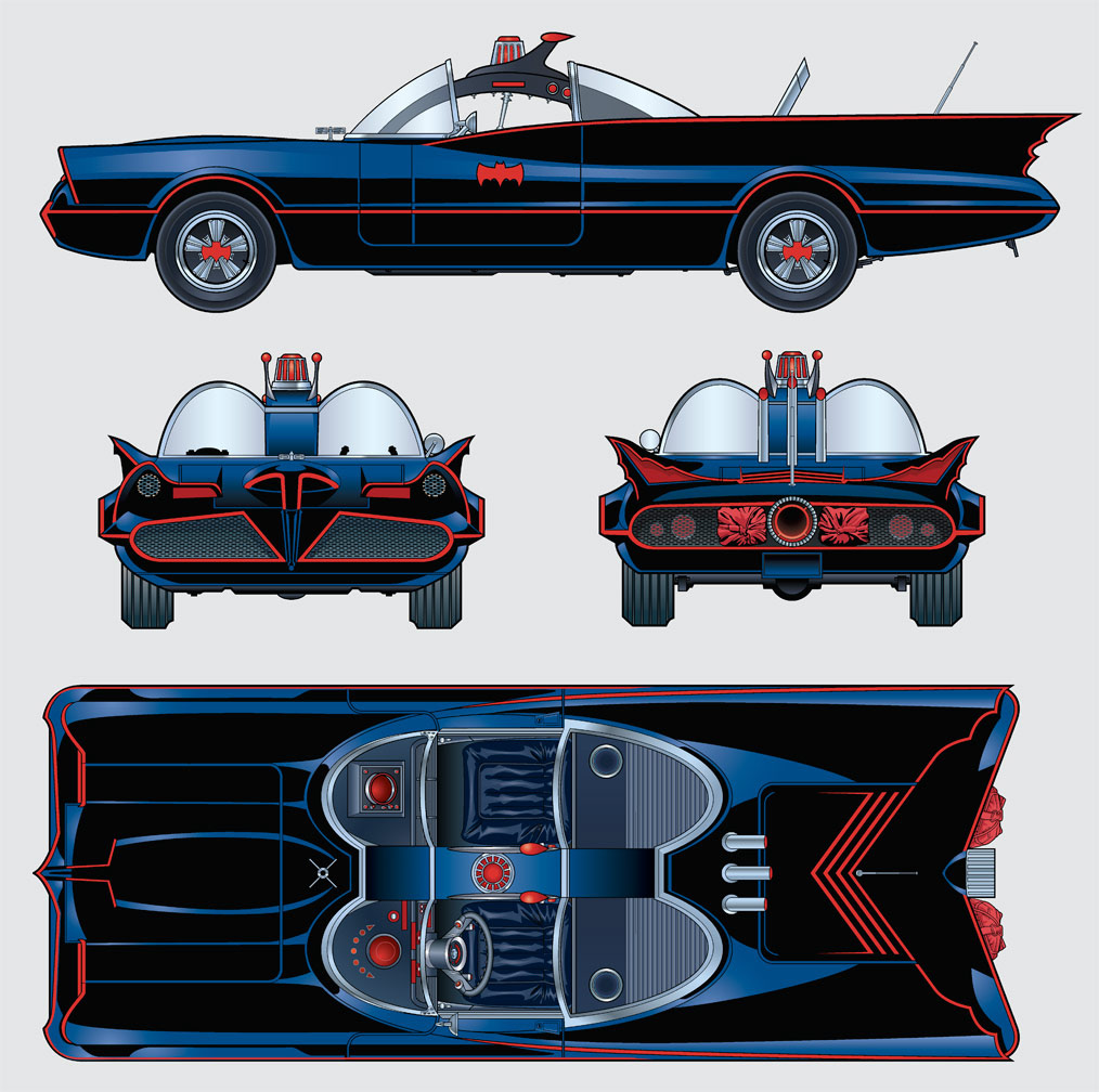 The 60s television series Batmobile, one of the turnarounds for a History of the Batmoblle Style Guide.
