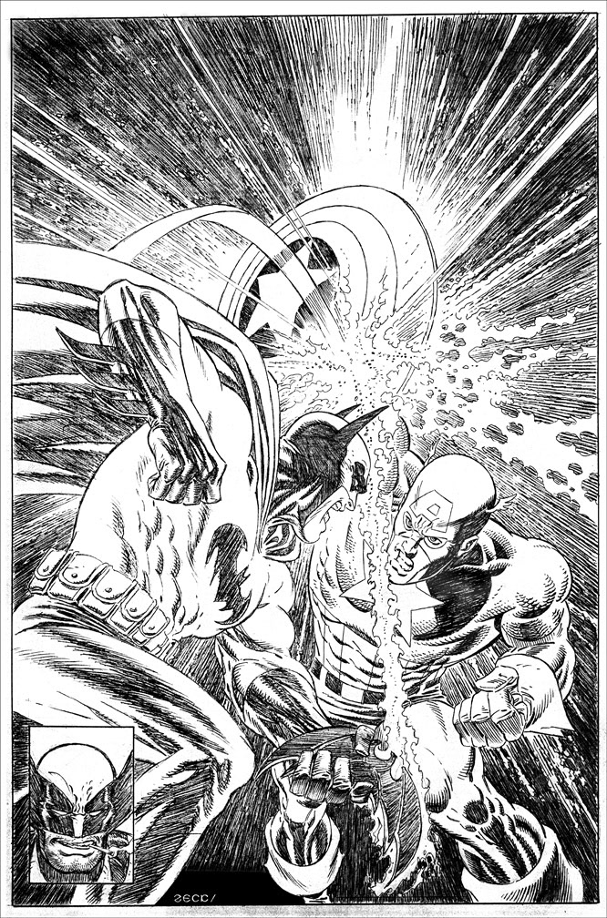 Cover Recreation: Captain America Annual issue 8v2. Batman replaces Wolverine in this version. Pencils only.
