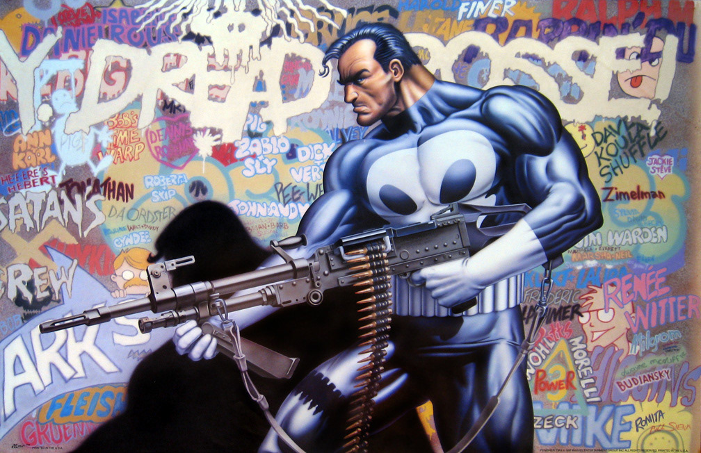 PUNISHER POSTER 5: Phil Zimelman took the art from my Marvel Fanfare Punisher pinup and made a new fully painted version of it for on-sale poster purposes.