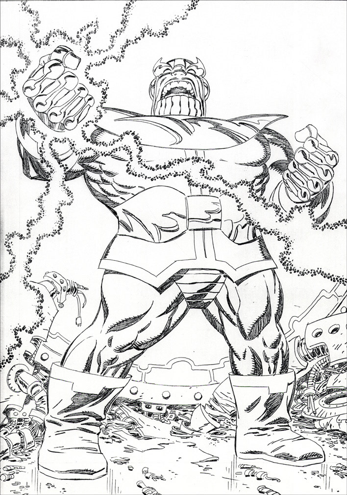 UNIVERSAL STUDIOS THANOS: Pencil art for one of the displays in a 'Space' themed store in the Marvel 'Islands of Adventure' section of the Universal Theme Park, Orlando.