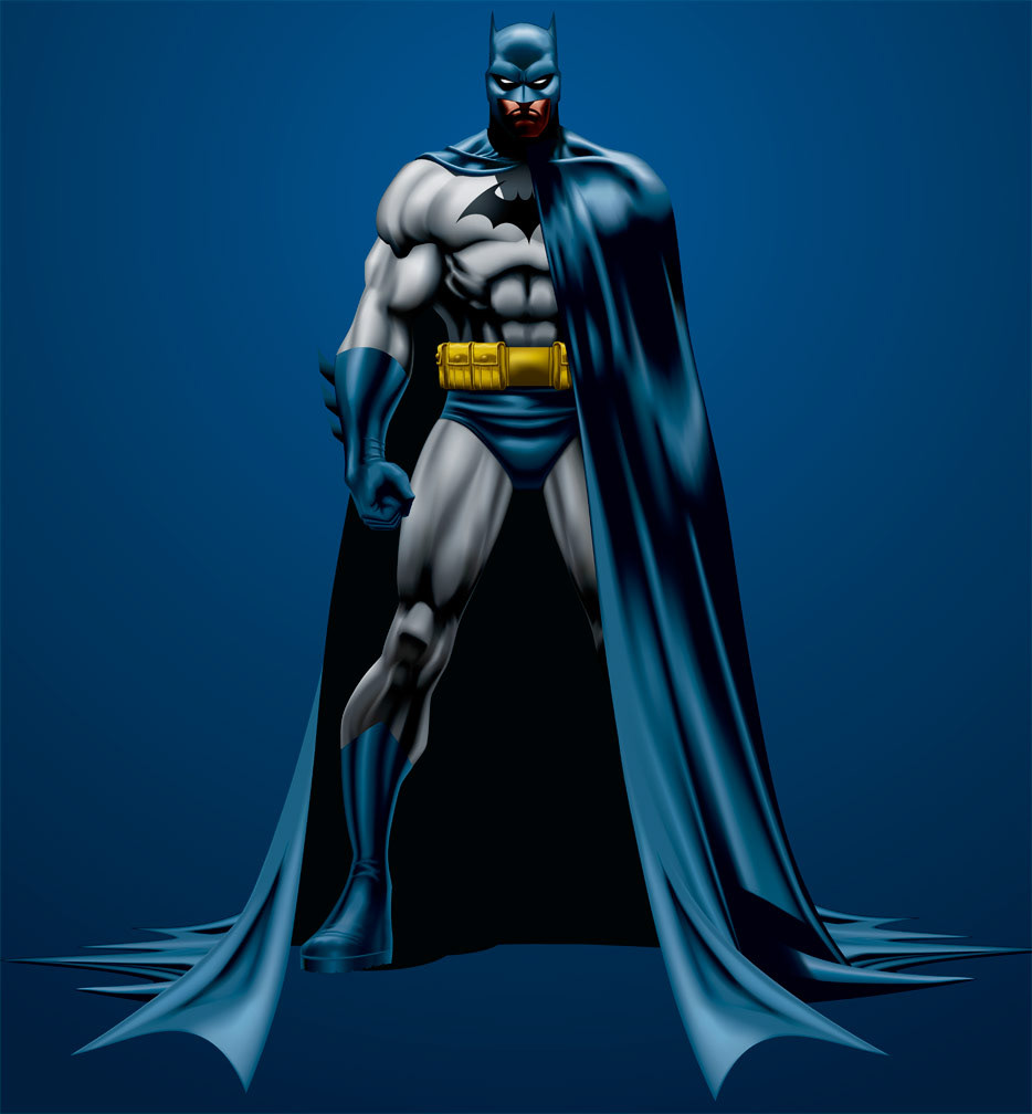 My first attempt at a Gradient Mesh painting in Illustrator was a rendered recreation of a Jim Lee Batman drawing.