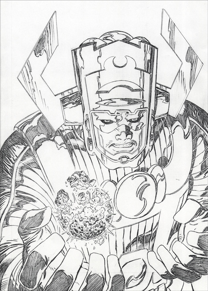 UNIVERSAL STUDIOS GALACTUS: Pencil art for one of the displays in a 'Space' themed store in the Marvel 'Islands of Adventure' section of the Universal Theme Park, Orlando.