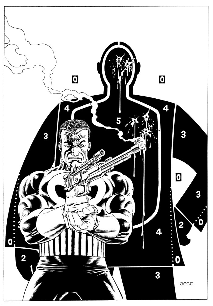 Cover Recreation: Cover Recreation: Punisher Limited Series issue 3. B&W version of the painted cover.