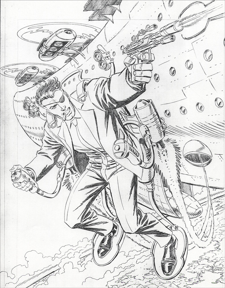 ARENA MAGAZINE, Nick Fury in Gucci pinup. Pencil art by Mike Zeck