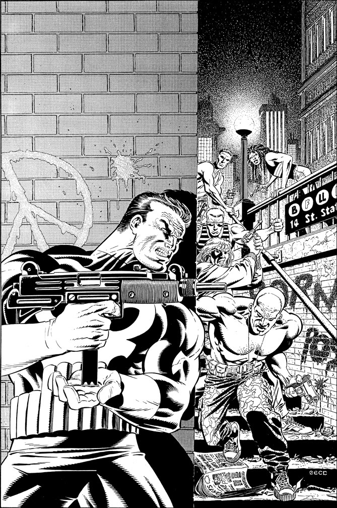 Cover Recreation: Punisher Limited Series issue 2. Black and white version of the painted cover.