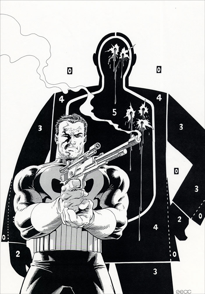 PUNISHER 1 inks. My cover art and Phil Zimelman's painted art were separate pieces, so after the series was published, I went back to my pencils and inked this one.