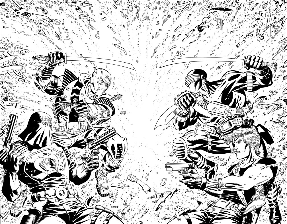 G.I.JOE 20 and 21 COVER ART by Mike Zeck. The two covers could be combined to produce one single battle scene.