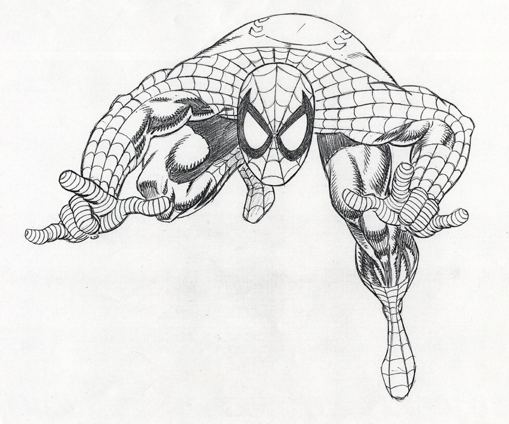 SPIDER-MAN: THE SINISTER SIX, CD ROM computer game, 1996. Pencil art for the cover illustration Spider-Man figure by Mike Zeck.